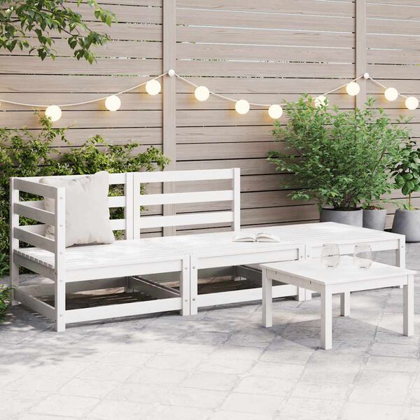 vidaXL Salon de jardin 3 pcs blanc bois de pin massif