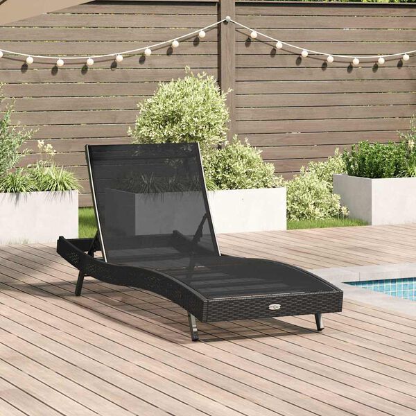 vidaXL Chaise longue Noir 70 x 197 x 82 cm Rotin Synthétique et Métal