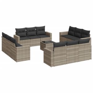 vidaXL Salon de jardin avec coussins 13 pcs gris clair r&eacute;sine tress&eacute;e