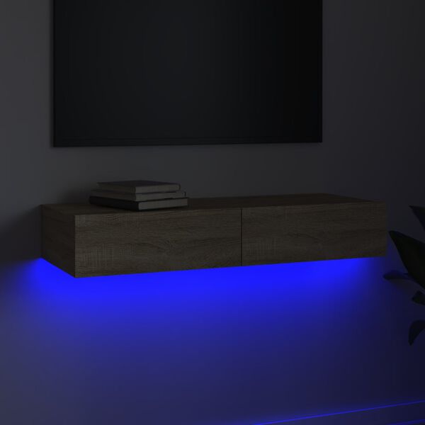 vidaXL Meuble TV avec lumi&egrave;res LED Ch&ecirc;ne sonoma 90x35x15,5 cm