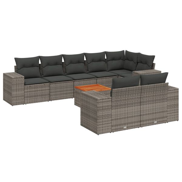 vidaXL Salon de jardin 9 pcs avec coussins gris r&eacute;sine tress&eacute;e