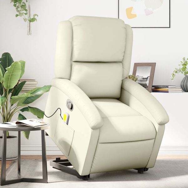 vidaXL Fauteuil inclinable de massage Crème Similicuir