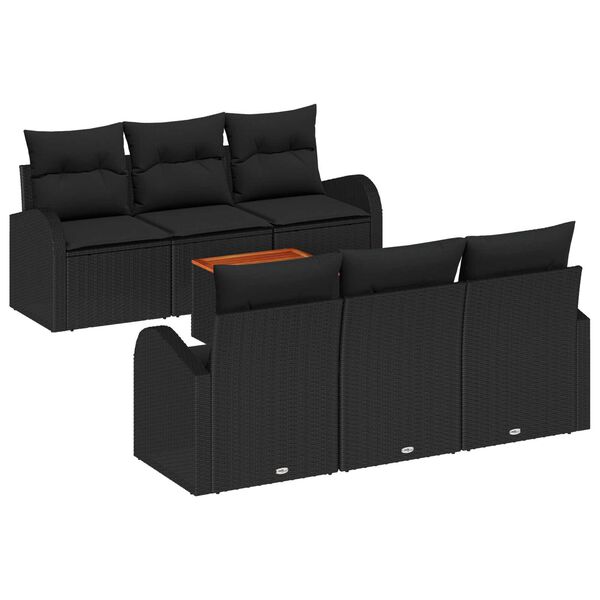 vidaXL Ensemble de canap&eacute; de jardin avec coussin 7 pcs Noir polyrotin
