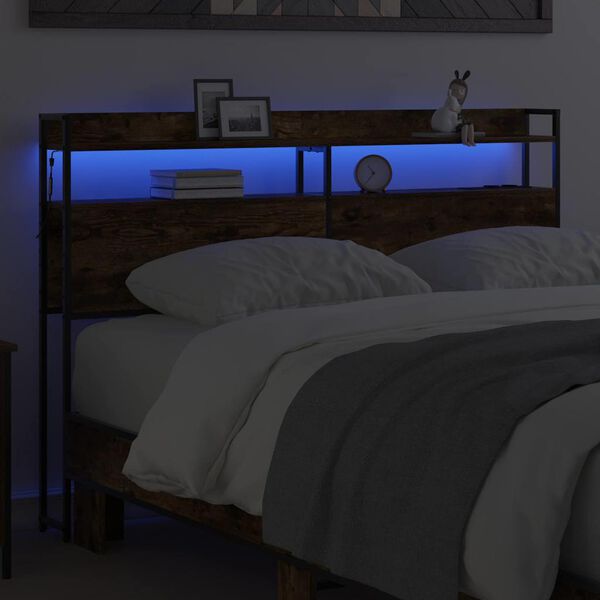 vidaXL T&ecirc;te de lit de rangement Ch&ecirc;ne fum&eacute; 135 cm Bois d'ing&eacute;nierie