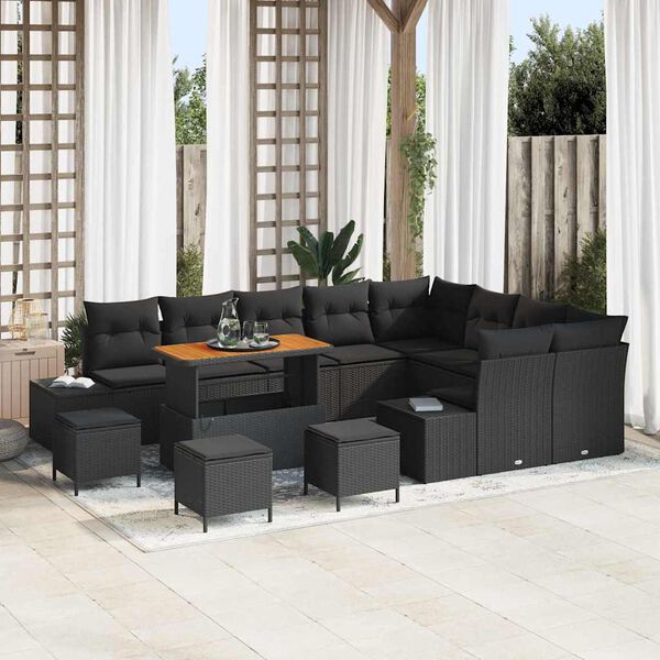 vidaXL Ensemble de canap&eacute; de jardin 13 pcs Noir Poly rotin