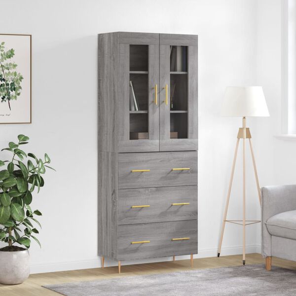 vidaXL Buffet haut Sonoma gris 69,5x34x180 cm Bois d'ing&eacute;nierie
