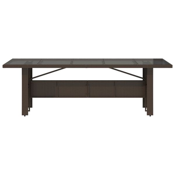 vidaXL Table de jardin avec dessus en verre marron r&eacute;sine tress&eacute;e