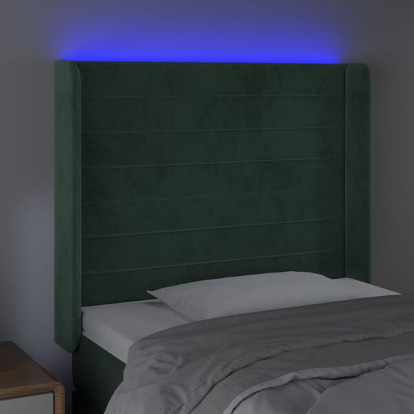 vidaXL T&ecirc;te de lit &agrave; LED Vert fonc&eacute; 103x16x118/128 cm Velours