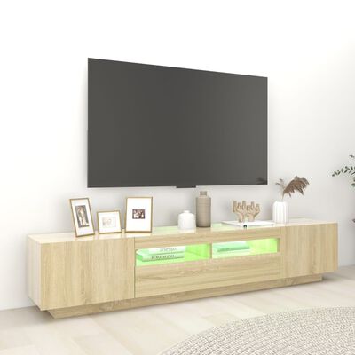 vidaXL Meuble TV avec lumières LED Chêne sonoma 200x35x40 cm