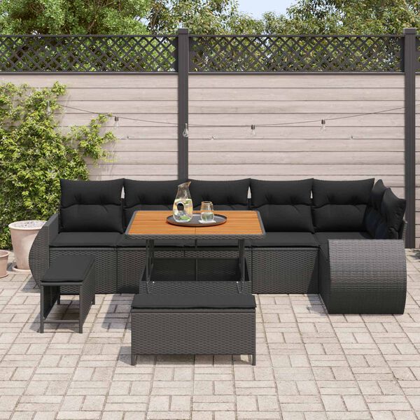 vidaXL Ensemble de canap&eacute; de jardin 9 pcs Noir Poly Rattan