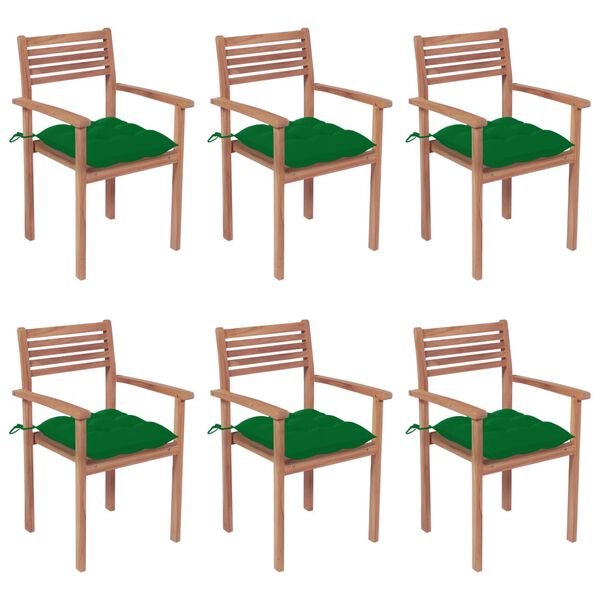 vidaXL Chaises de jardin empilables avec coussins lot de 6 Teck solide