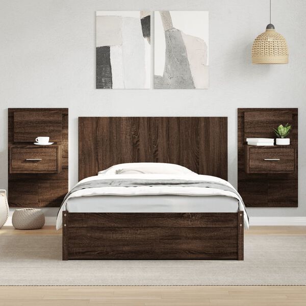 vidaXL T&ecirc;te de lit avec armoires ch&ecirc;ne marron 120 cm bois d'ing&eacute;nierie