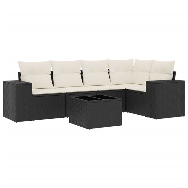 vidaXL Salon de jardin 6 pcs avec coussins noir r&eacute;sine tress&eacute;e