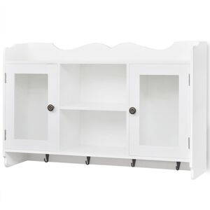 Vitrine murale avec &eacute;tag&egrave;re de Livre / DVD / Verre en MDF Blanc