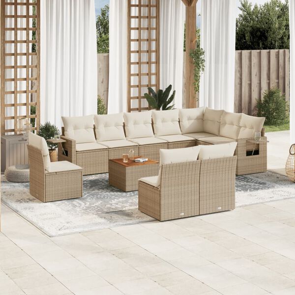 vidaXL Salon de jardin 11 pcs avec coussins beige r&eacute;sine tress&eacute;e
