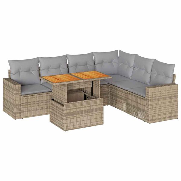 vidaXL Salon de jardin avec coussins 7 pcs beige r&eacute;sine tress&eacute;e