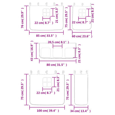 vidaXL Lit mezzanine enfants et rideaux rose 90x190cm bois pin massif