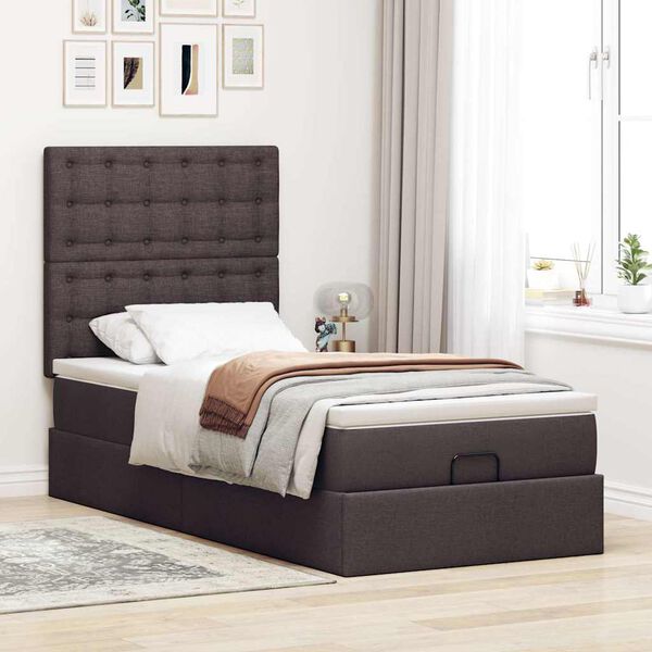 vidaXL Cadre de lit ottoman avec matelas marron fonc&eacute; 90x190 cm tissu