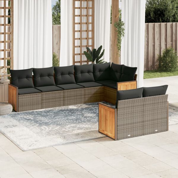 vidaXL Salon de jardin 8 pcs avec coussins gris r&eacute;sine tress&eacute;e