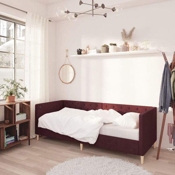 vidaXL Lit avec matelas et &eacute;clairage USB Violet Tissu 90x200 cm