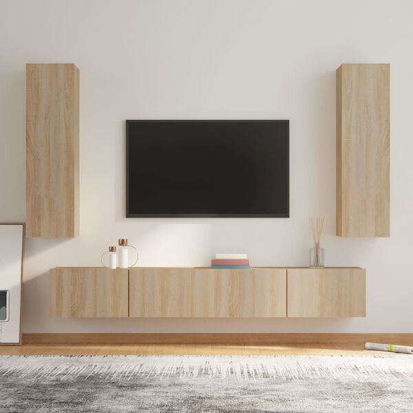 vidaXL Ensemble de meubles TV 4 pcs Ch&ecirc;ne sonoma Bois d'ing&eacute;nierie