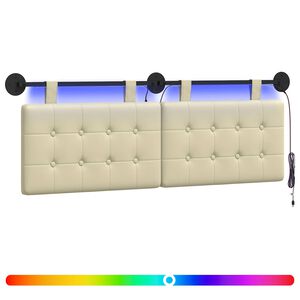 vidaXL T&ecirc;te de lit suspendue Avec lumi&egrave;re LED Cr&egrave;me Simili cuir
