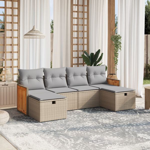 vidaXL Salon de jardin avec coussins 6pcs m&eacute;lange beige r&eacute;sine tress&eacute;e