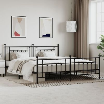 vidaXL Cadre de lit métal sans matelas avec pied de lit noir 200x200cm