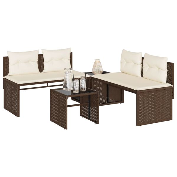 vidaXL Salon de jardin 4 pcs avec coussins marron r&eacute;sine tress&eacute;e