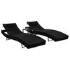 vidaXL Chaise longue 2 pcs et table R&eacute;sine tress&eacute;e et textil&egrave;ne Noir