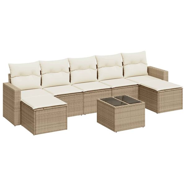 vidaXL Salon de jardin avec coussins 8 pcs beige r&eacute;sine tress&eacute;e