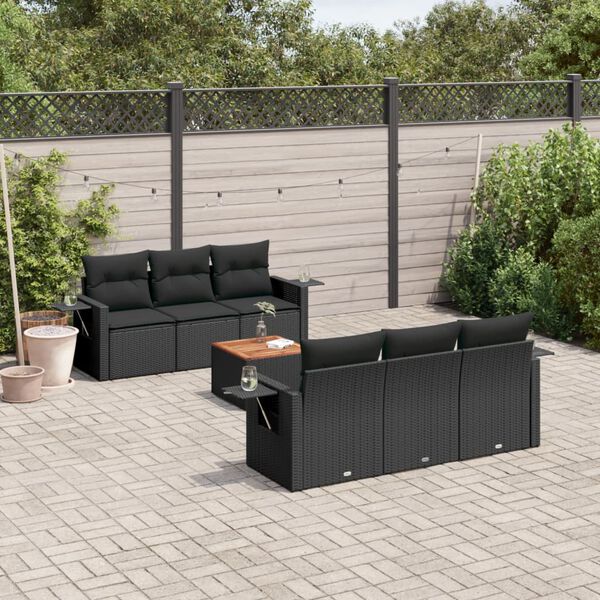 vidaXL Salon de jardin 7 pcs avec coussins noir r&eacute;sine tress&eacute;e