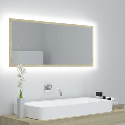 vidaXL Miroir LED de salle de bain Chêne sonoma 100x8,5x37cm Acrylique