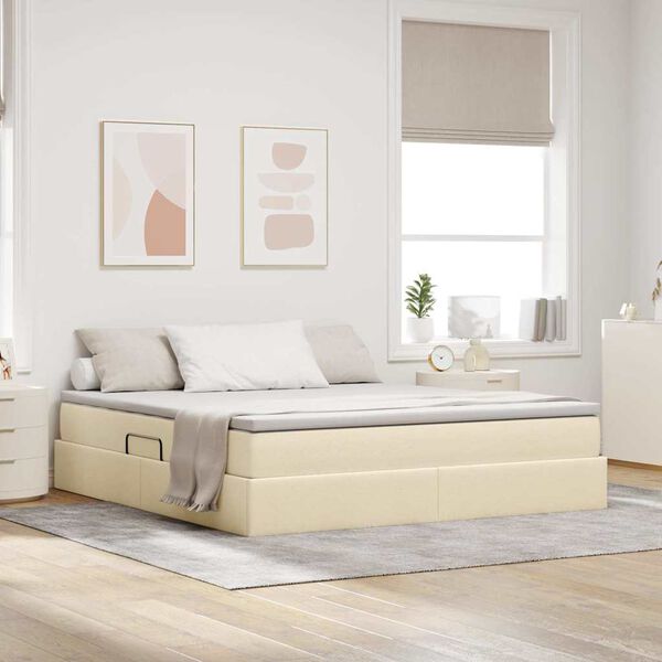 vidaXL Lit avec rangement et matelas Cr&egrave;me 180 x 200 cm Polyester