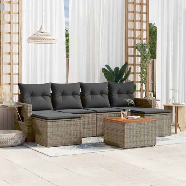 vidaXL Salon de jardin avec coussins 7 pcs gris r&eacute;sine tress&eacute;e
