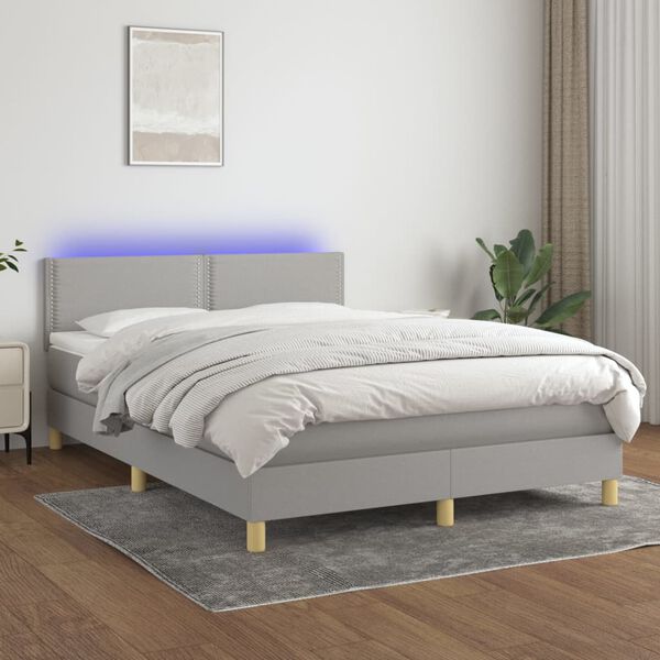 vidaXL Sommier &agrave; lattes de lit et matelas et LED Gris clair 140x190 cm
