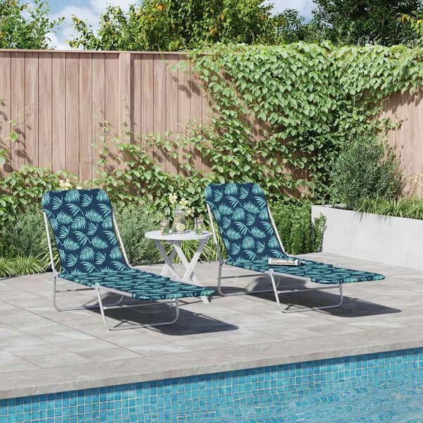 vidaXL Chaises longues pliables lot de 2 Acier tissu Motif de feuilles