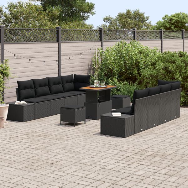 vidaXL Ensemble de canapé de jardin avec coussin 11 pcs Noir
