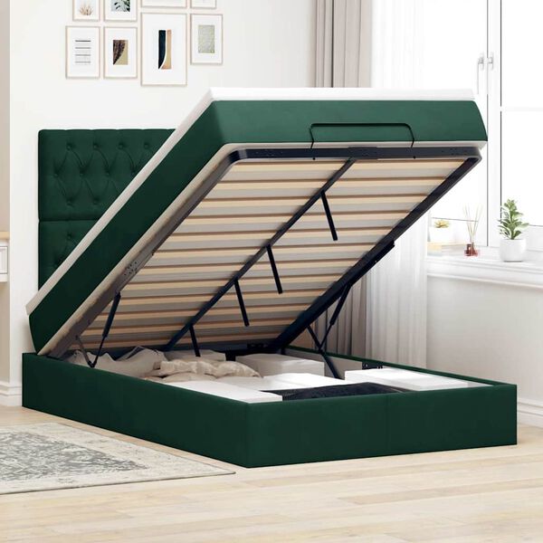 vidaXL Cadre de lit ottoman avec matelas vert fonc&eacute; 120x200 cm velours