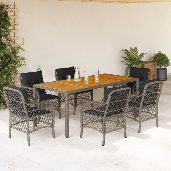 vidaXL Ensemble &agrave; manger de jardin et coussins 7 pcs gris rotin