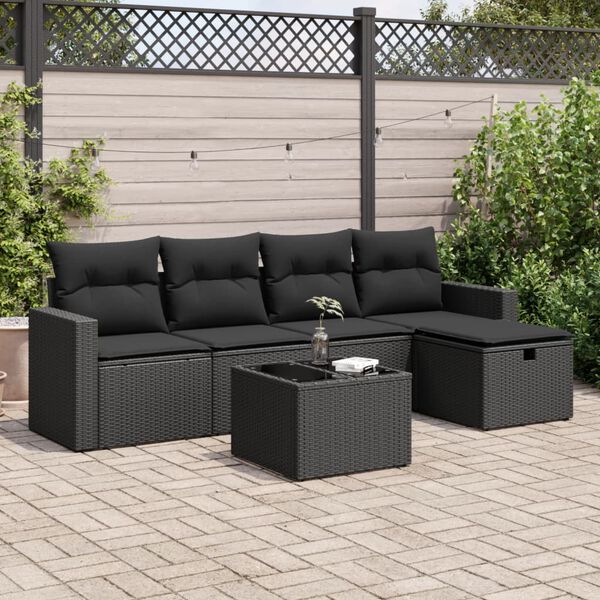 vidaXL Salon de jardin 6 pcs avec coussins noir r&eacute;sine tress&eacute;e