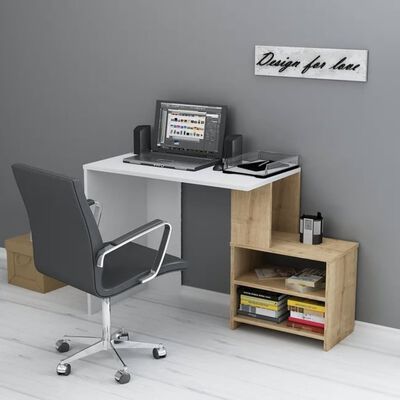 Homemania Bureau d'ordinateur Sila 120,5x50x75 cm Blanc et chêne