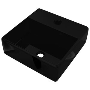 Vasque rectangulaire &agrave; trou Noir en c&eacute;ramique pour salle de bain