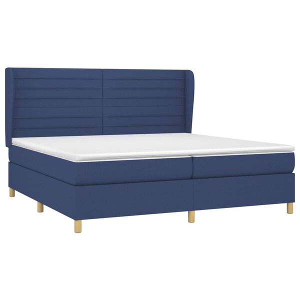 vidaXL Sommier &agrave; lattes de lit avec matelas Bleu 200x200 cm Tissu