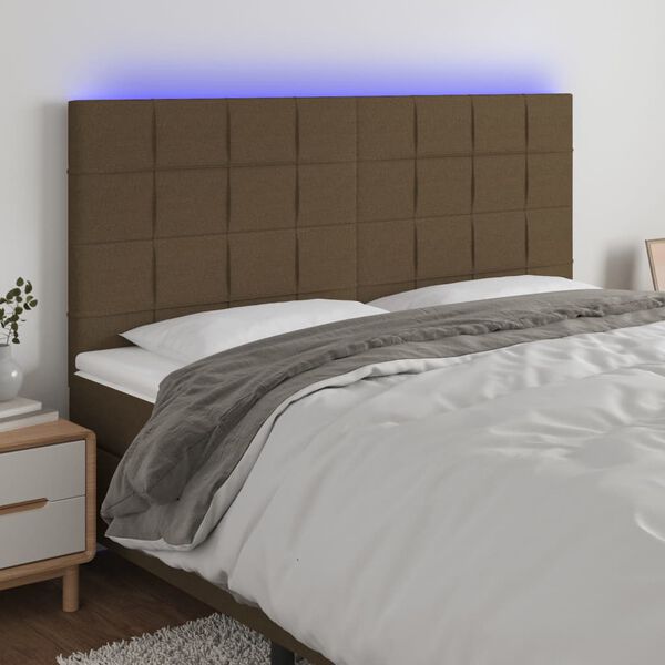 vidaXL T&ecirc;te de lit &agrave; LED Marron fonc&eacute; 200x5x118/128 cm Tissu
