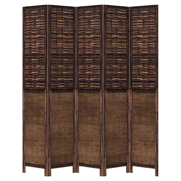 vidaXL Cloison de s&eacute;paration 5 panneaux marron fonc&eacute; paulownia massif