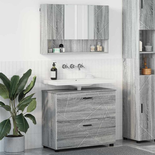 vidaXL Ensemble de mobilier de salle de bain 2 pcs Gris Sonoma