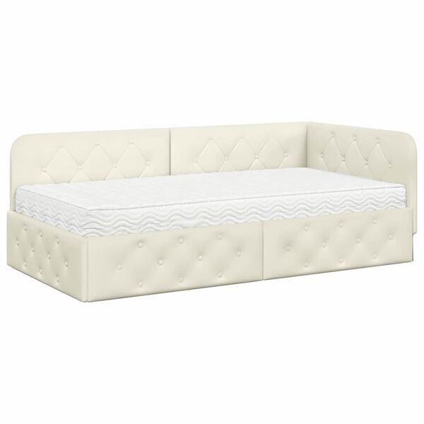 vidaXL Cadre de lit d'angle avec matelas Cr&egrave;me 100 x 200 cm Velours