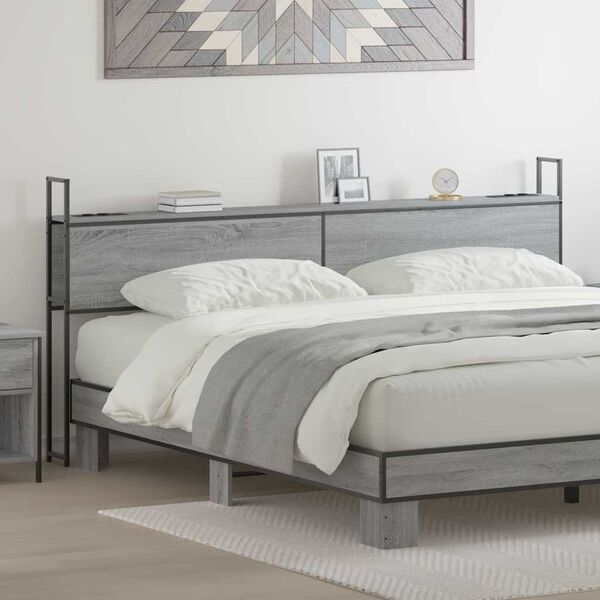 vidaXL Headboard de Rangement avec Station de Charge Sonoma gris