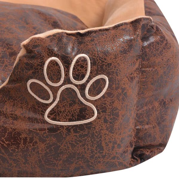 vidaXL Lit pour chiens avec coussin Cuir artificiel PU Taille L Marron